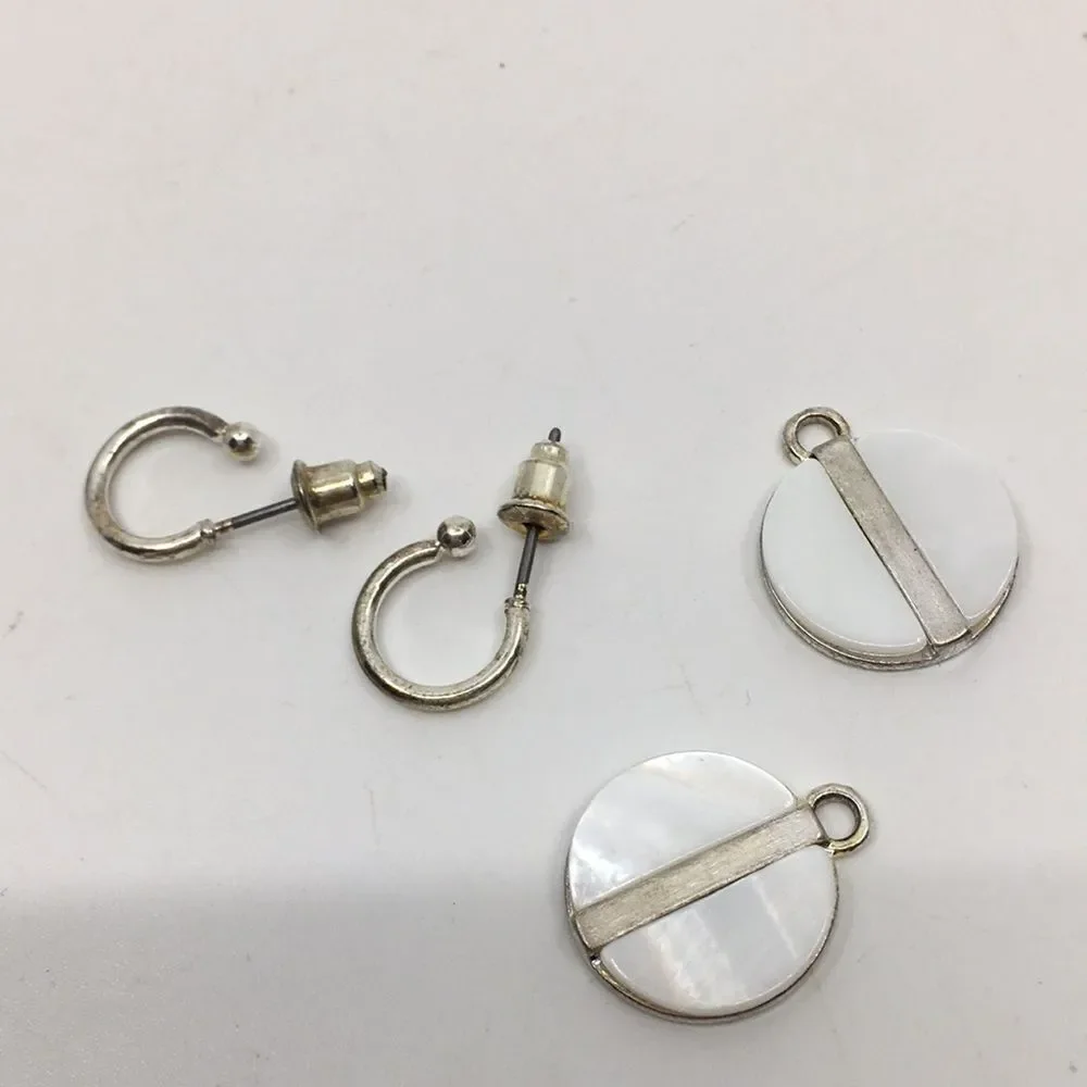 Caracol Silver Tone and White Shell Hoop Earrings